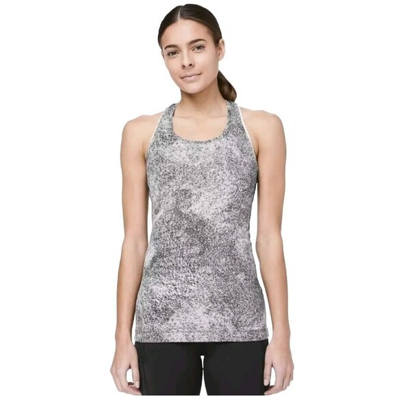 Lululemon Women's Cool Racerback Tank Top Luon Spray Jacquard White Black sz 4 - Picture 1 of 6